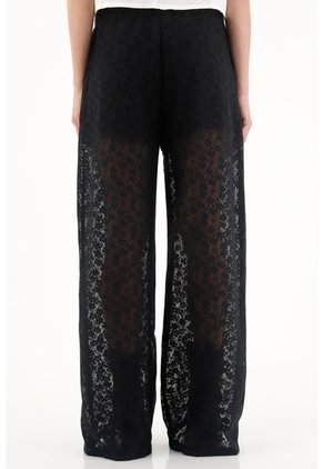 Tennis Pantalón Recto Negro En Encaje Para Mujer