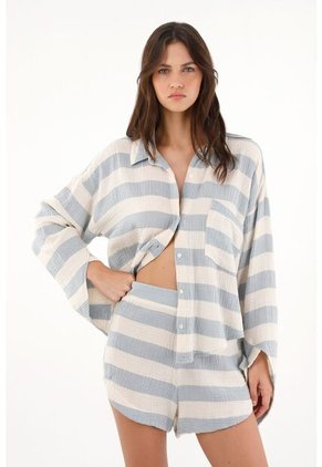 Tennis Short Con Diseño Estampado A Rayas Azules Para Mujer