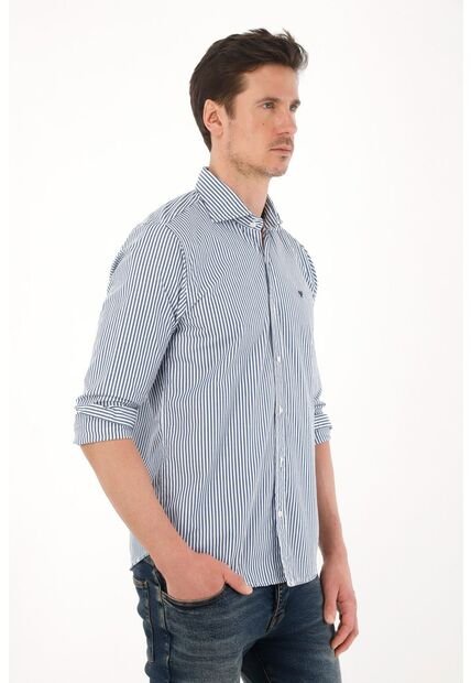 Tennis Camisa Azul Manga Larga Con Diseño A Rayas Para Hombre