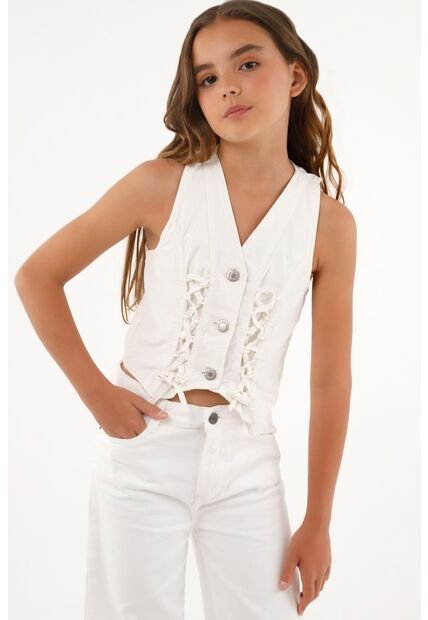 Chaleco Con Detalles Trenzados Crudo Para Niña