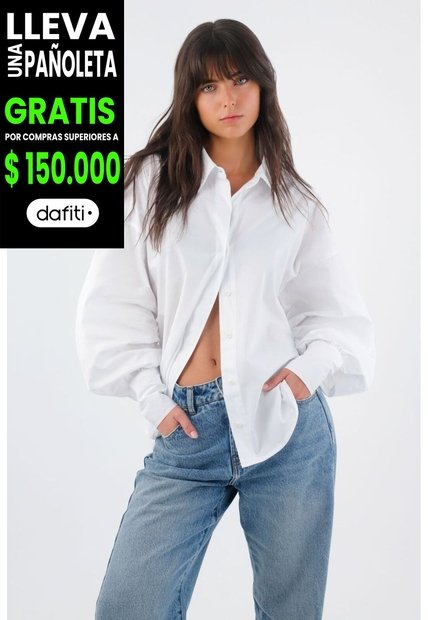 Tennis Camisa Para Mujer En Algodón Blanco Oversize Con Manga Larga