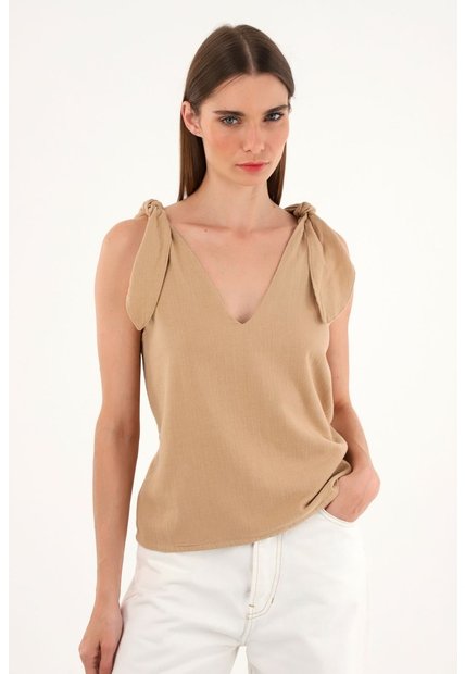 Tennis Camisa Crudo De Escote En V Y Tiras Para Mujer