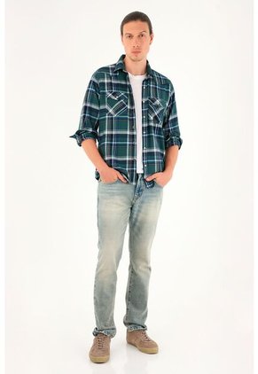 Tennis Camisa Tipo Leñadora A Cuadros Verde Para Hombre