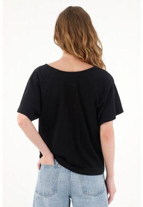 Tennis Camiseta Negra Con Escote Drapeado Para Mujer