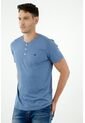 Camiseta De Hombre, Cuello Henley Manga Corta, Color Azul de Tennis