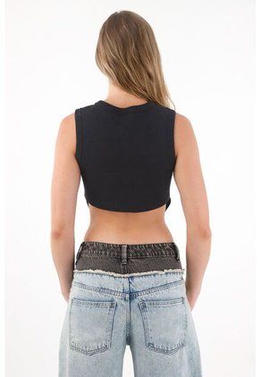 Tennis Camiseta Manga Sisa Con Espalda Crop Negra Para Mujer