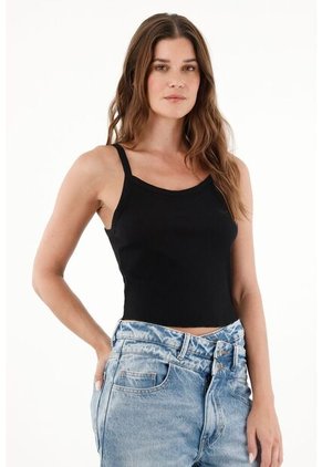 Tennis Camiseta Negra De Tiras Para Mujer