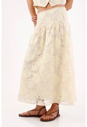 Tennis Falda Larga Con Encaje Crochet Floral De Algodón Marfil Para Mujer