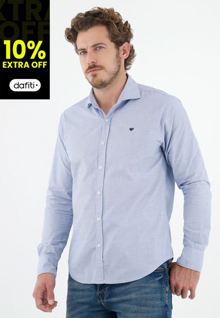 Camisa Azul Con Cuello Francés Para Hombre