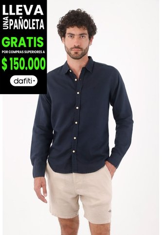 Tennis Camisa Para Hombre De Lino Marino Relajada Con Botones Claros Tennis