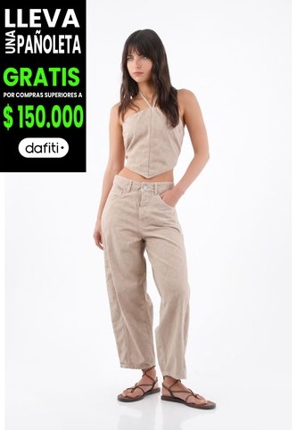 Tennis Top Halter Para Mujer De Algodón Beige Corto Con Tiras Tennis