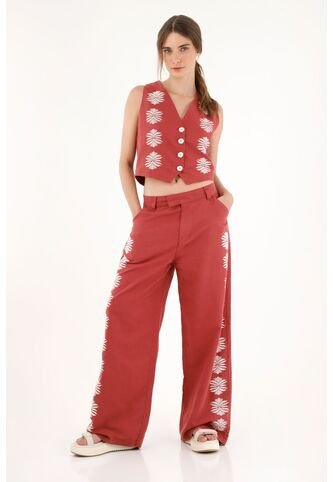 Tennis Pantalón Recto Con Manualidad Rojo Para Mujer Tennis