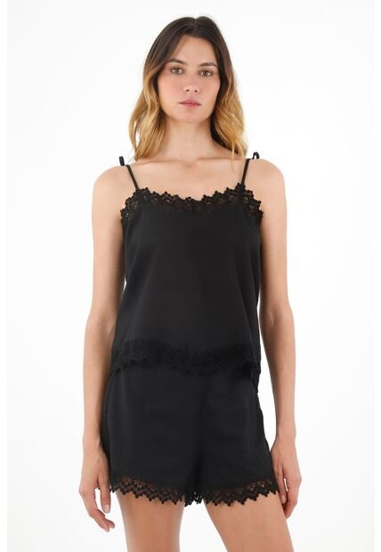 Tennis Camisa Negra De Tiras Ajustables Para Mujer