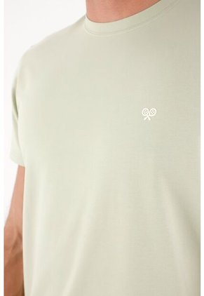 Tennis Camiseta Para Hombre De Algodón Verde Regular Fit Con Mini Raquetas Al Pecho