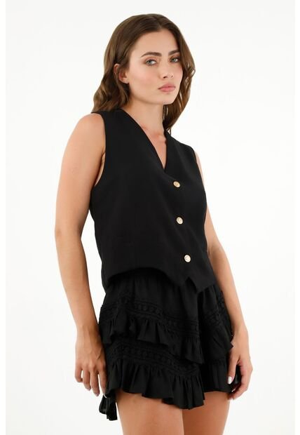 Chaleco Negro Con Botones Para Mujer