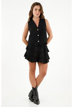 Chaleco Negro Con Botones Para Mujer