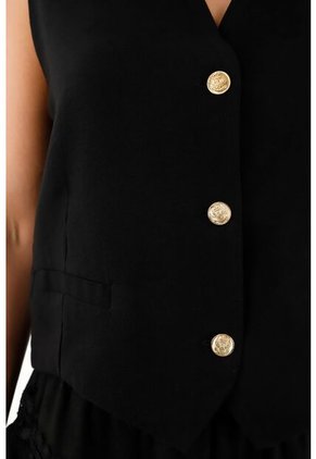 Chaleco Negro Con Botones Para Mujer