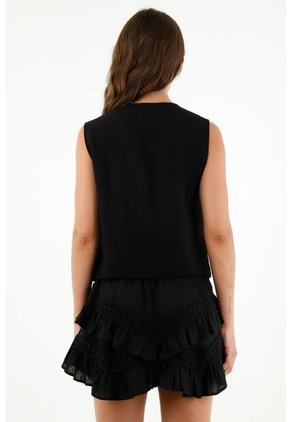 Chaleco Negro Con Botones Para Mujer