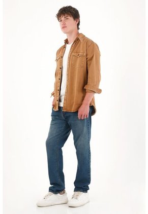 Tennis Chaqueta Tipo Camisa Con Efecto Vintage Café Para Hombre