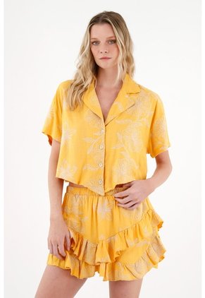 Tennis Camisa Amarilla Con Bordado De Flores Para Mujer
