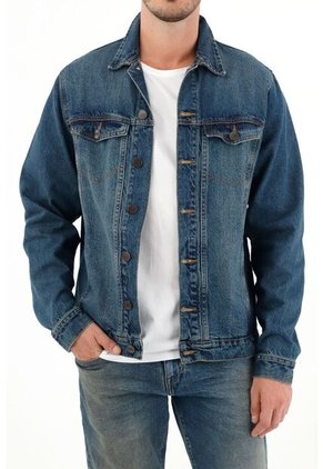 Tennis Chaqueta Denim Fit Recto Con Lavado Medio Desgastado En Algodón Azul Para Hombre