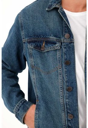 Tennis Chaqueta Denim Fit Recto Con Lavado Medio Desgastado En Algodón Azul Para Hombre