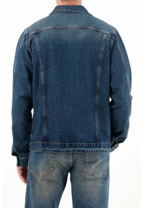 Tennis Chaqueta Denim Fit Recto Con Lavado Medio Desgastado En Algodón Azul Para Hombre