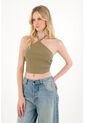 Tennis Camiseta Crop Cuello Halter Verde Para Mujer de Tennis