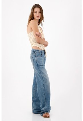 Tennis Jeans Wide Leg Con Bajo Extra Largo En Denin Para Mujer