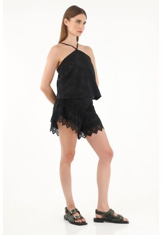 Tennis Bermuda Negra De Ojalillo Con Boleros Para Mujer Tennis