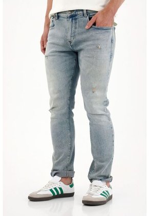 Tennis Jean Nudy Con Desgastes Localizados Azul De Ajuste Relajado Para Hombre Con Detalle único