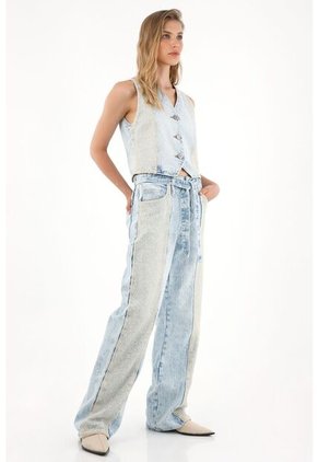 Tennis Jean Wide Leg Con Detalle De Malla Y Brillo Para Mujer