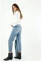 Jean De Mujer, Silueta Mom Fit De Bota Recta, Tiro Alto, Tono Claro de Tennis