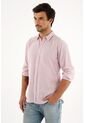 Camisa Rosada A Rayas Manga Larga Para Hombre de Tennis