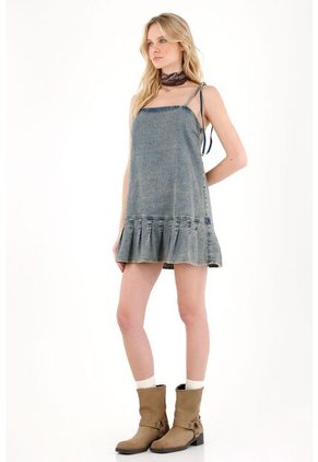 Tennis Vestido Corto En Denim Azul Para Mujer