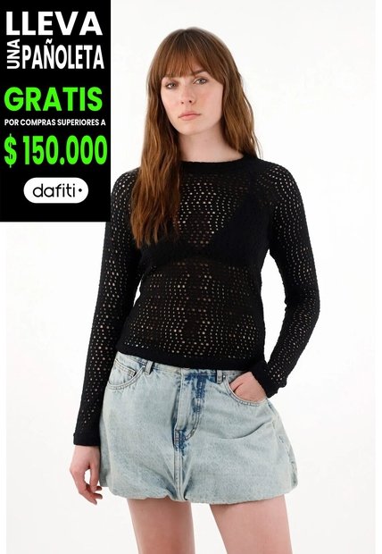 Tennis Camiseta Tejida De Cuello Alto Negra Para Mujer