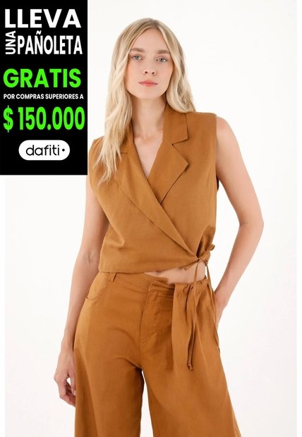 Tennis Chaleco Con Cuello De Solapas Café Para Mujer