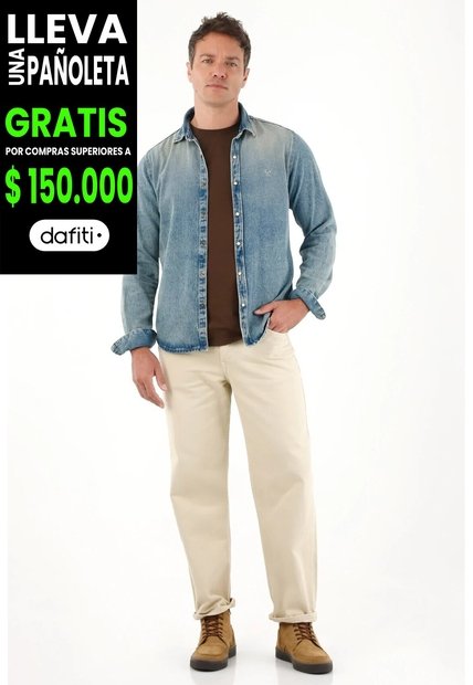 Tennis Camisa Manga Larga En Denim Azul Para Hombre