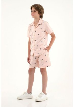 Camisa Tipo Bowling Rosada Con Bordado De Veleros Para Niño