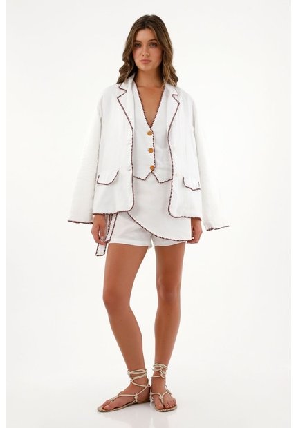 Tennis Abrigo Blanco Tipo Blazer En Lino Para Mujer
