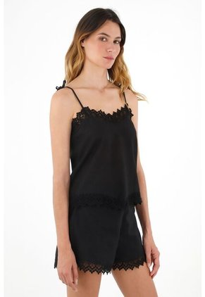 Tennis Camisa Negra De Tiras Ajustables Para Mujer