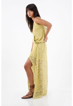 Tennis Top De Tiras Para Mujer En Encaje De Algodón Amarillo Fit Relajado Con Escote Cruzado