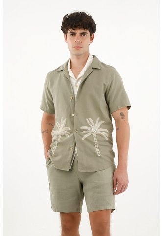 Tennis Camisa Tipo Bowling Con Diseño De Palmeras Para Hombre Tennis