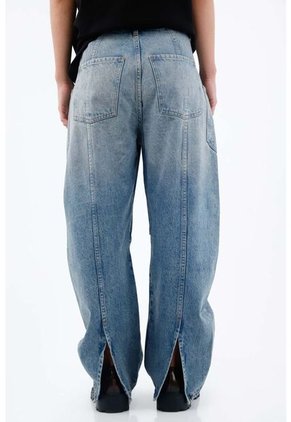 Tennis Jean Para Mujer En Algodón Azul Medio Fit Horseshoe Con Bolsillos De Parche