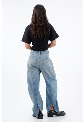 Tennis Jean Para Mujer En Algodón Azul Medio Fit Horseshoe Con Bolsillos De Parche