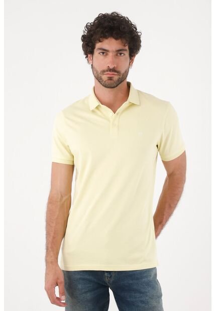 Tennis Polo Para Hombre En Algodón Amarillo Pastel Fit Clásico Con Logo Minimal
