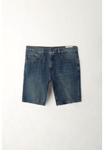Tennis Bermuda Fit Recto Con Lavado Vintage En Denim De Algodón Azul Medio Para Hombre Tennis