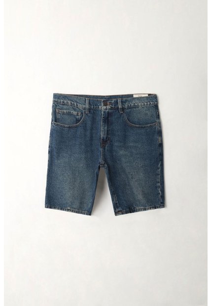 Tennis Bermuda Fit Recto Con Lavado Vintage En Denim De Algodón Azul Medio Para Hombre