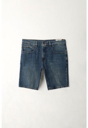 Tennis Bermuda Fit Recto Con Lavado Vintage En Denim De Algodón Azul Medio Para Hombre