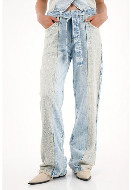 Tennis Jean Wide Leg Con Detalle De Malla Y Brillo Para Mujer
